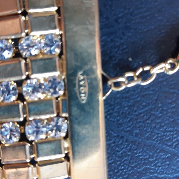 Avon Vintage Gold Tone Cuff Bracelet w/ 3 Lines of Rhinestones - Picture 2 of 9